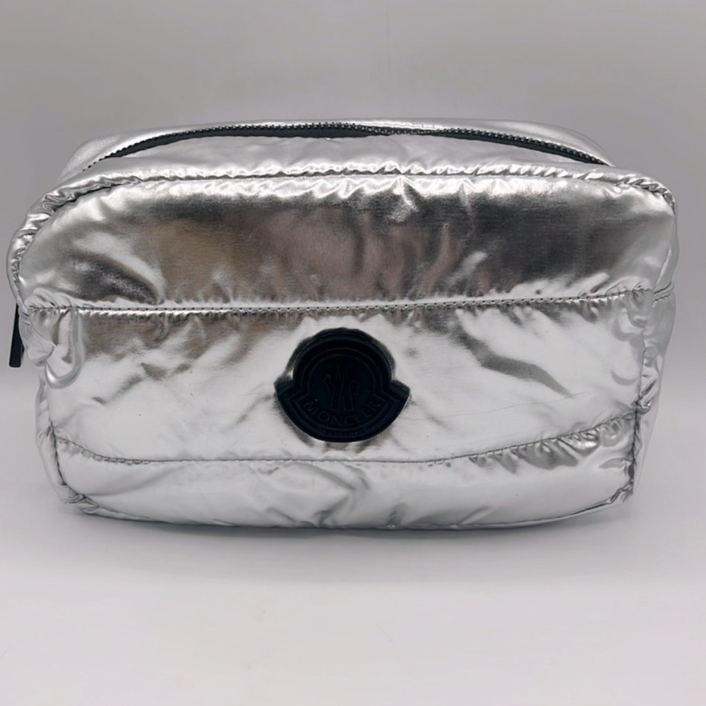 Moncler Parfums Quilted Metallic Silver Clutch Pouch